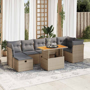 8-piece Lounge Set with Cushions Poly Rattan Acacia Beige