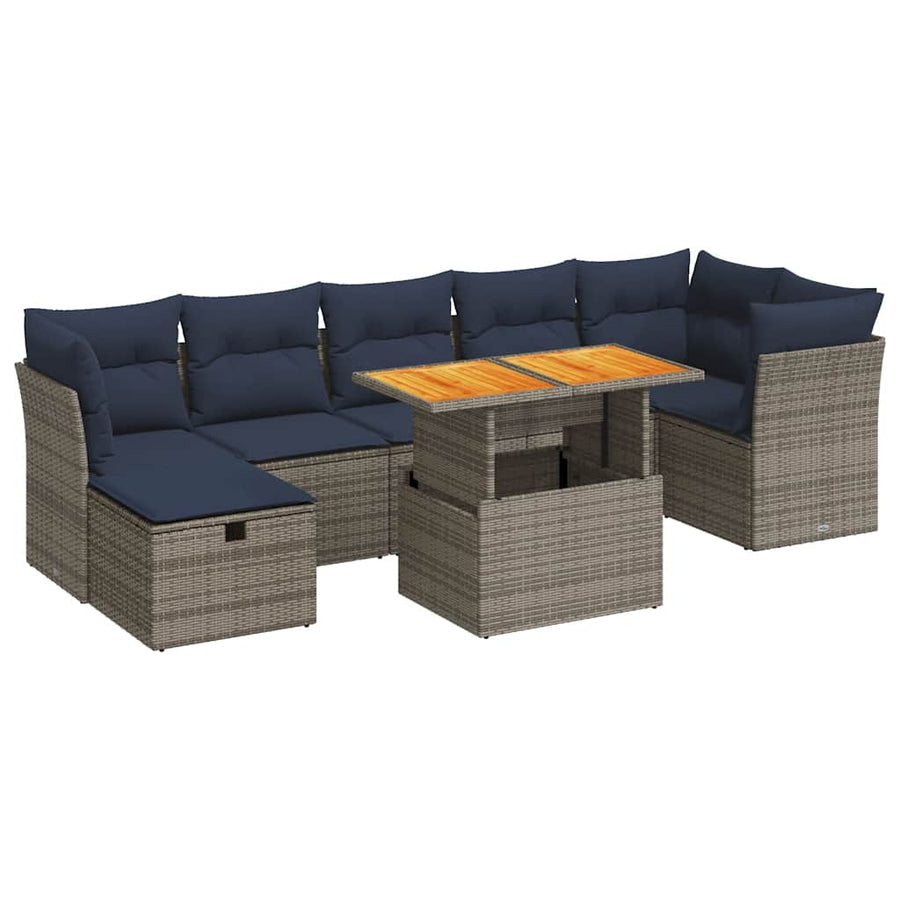 8-delige Loungeset met kussens poly rattan acacia bruin