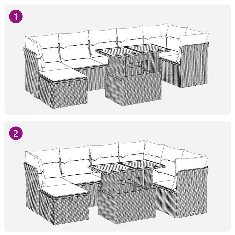8-delige Loungeset met kussens poly rattan acacia bruin