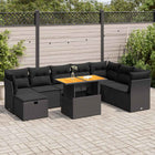 9-delige Loungeset met kussens poly rattan acacia zwart