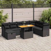 Loungeset 9-delig poly rattan acacia zwart