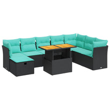 9-delige Loungeset met kussens poly rattan acacia grijs