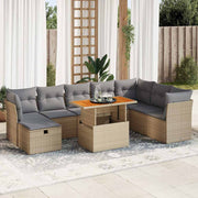 9-piece Lounge Set with Cushions Poly Rattan Acacia Beige