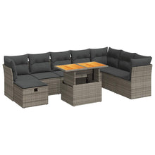 9-delige Loungeset met kussens poly rattan acacia grijs