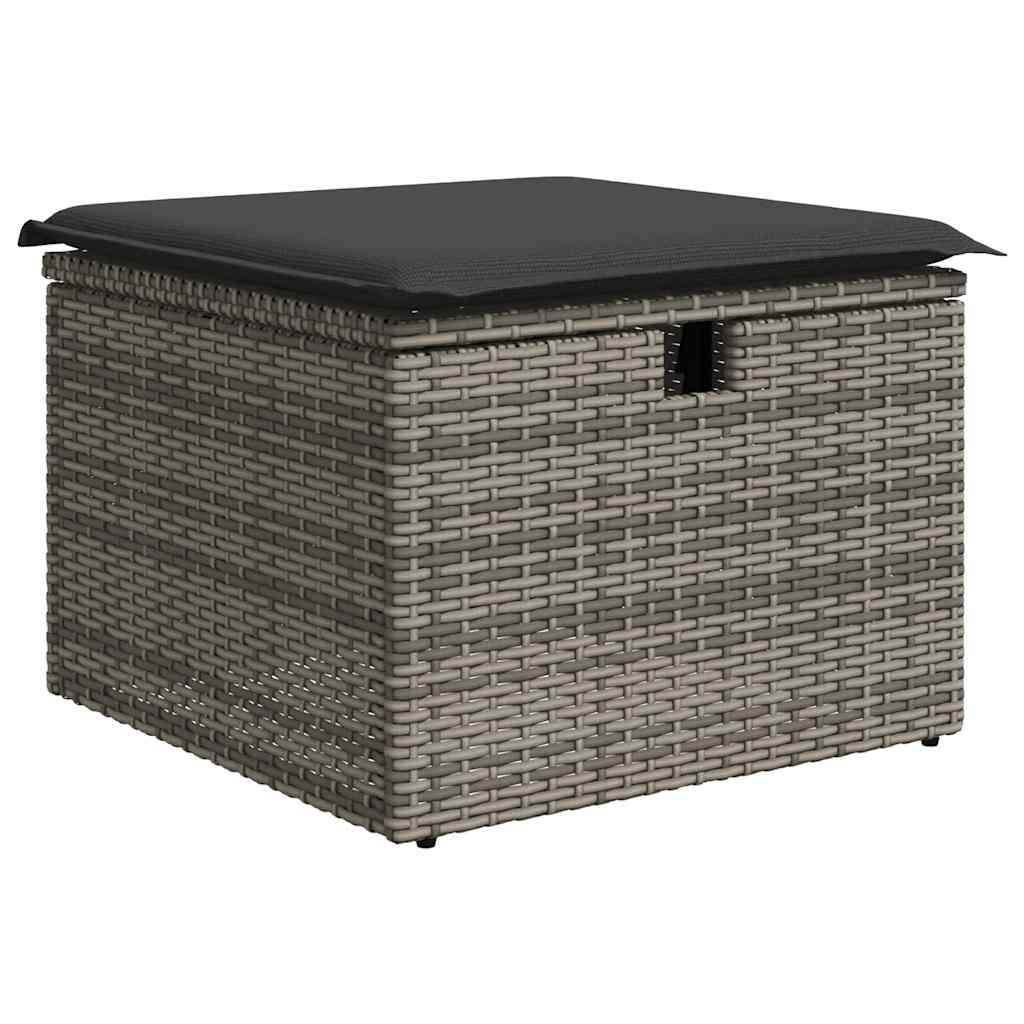 9-delige Loungeset met kussens poly rattan acacia grijs