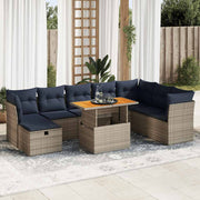 Loungeset 9-delig poly rattan grijs