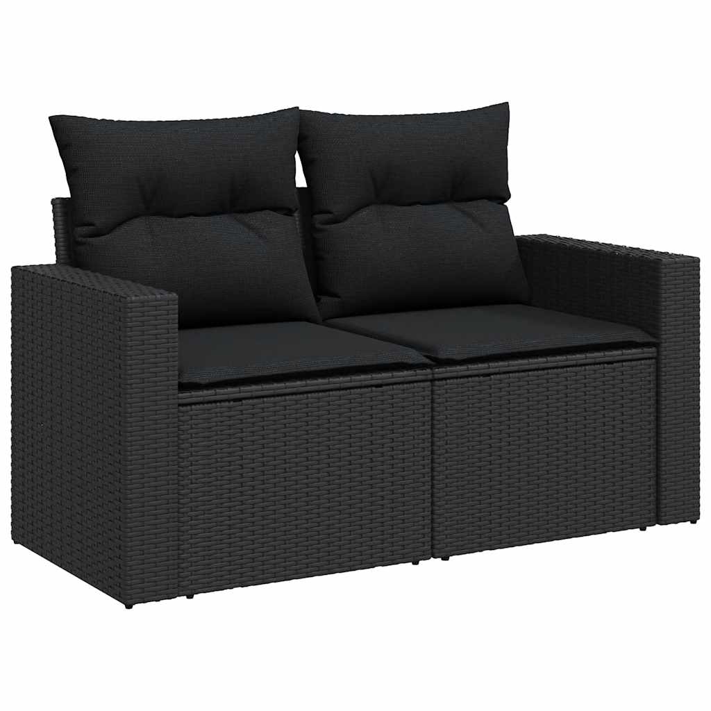 6-delige Loungeset met kussens poly rattan acacia zwart