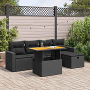 Loungeset 6-delig poly rattan acacia zwart