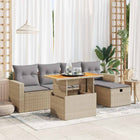 6-piece Lounge Set with cushions poly rattan acacia beige