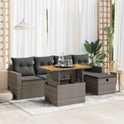 6-Piece Lounge Set with Cushions Poly Rattan Acacia Grey