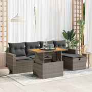 Loungeset 6-delig poly rattan acacia grijs