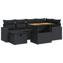 8-delige Loungeset met kussens poly rattan acacia zwart