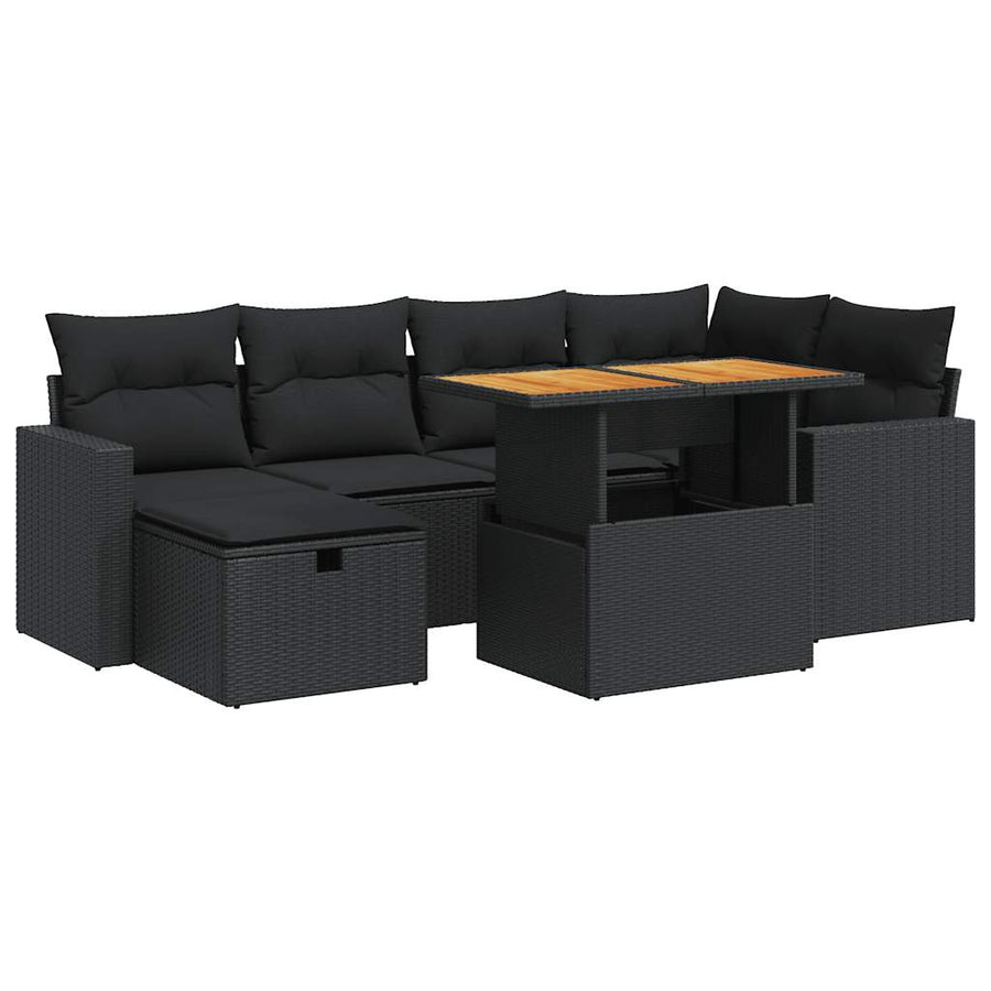 8-delige Loungeset met kussens poly rattan acacia zwart