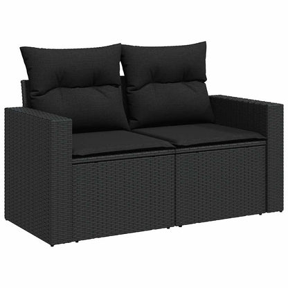8-delige Loungeset met kussens poly rattan acacia zwart