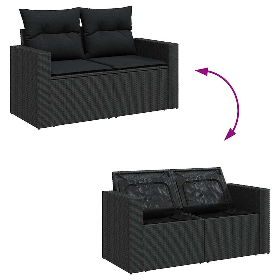 8-delige Loungeset met kussens poly rattan acacia zwart
