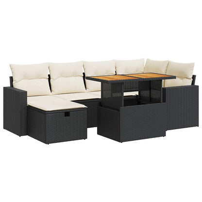 8-delige Loungeset met kussens poly rattan acacia zwart