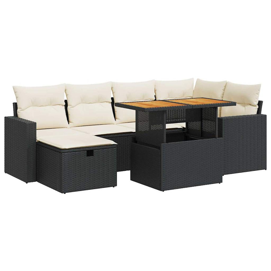 8-delige Loungeset met kussens poly rattan acacia zwart