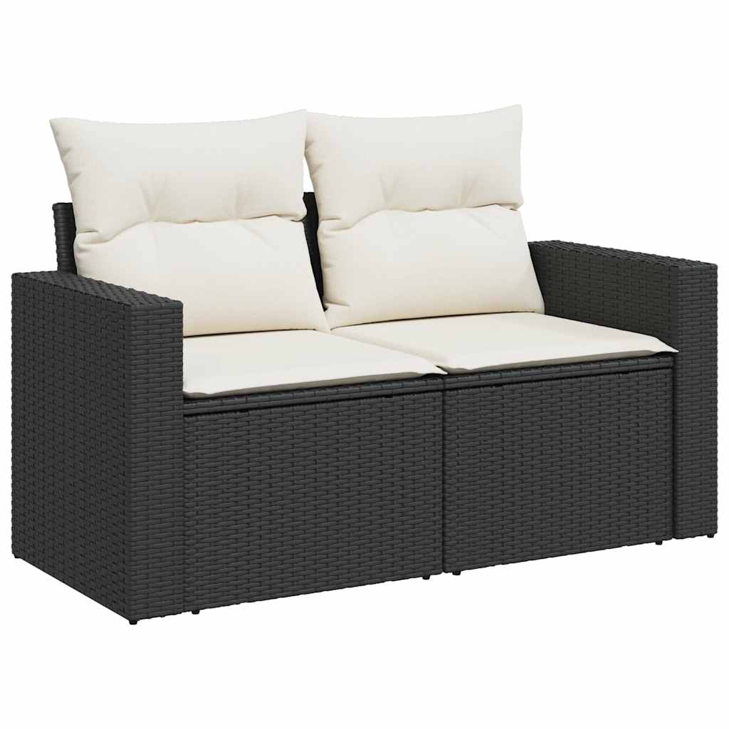 8-delige Loungeset met kussens poly rattan acacia zwart