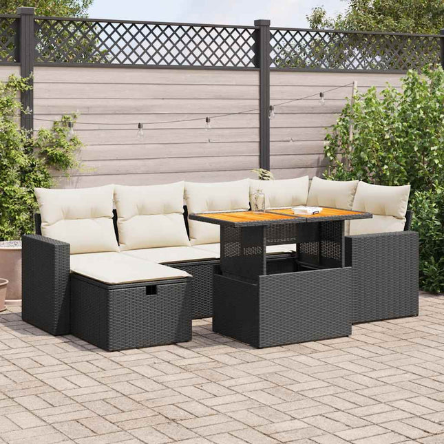 8-delige Loungeset met kussens poly rattan acacia zwart