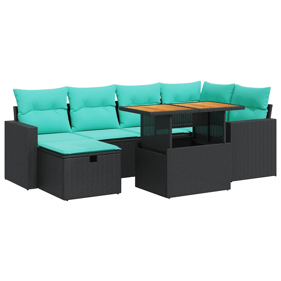 7-delige Loungeset met kussens poly rattan acacia bruin