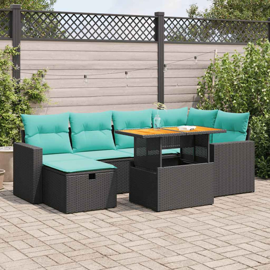 7-delige Loungeset met kussens poly rattan acacia bruin
