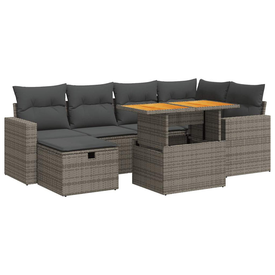 8-delige Loungeset met kussens poly rattan acacia grijs