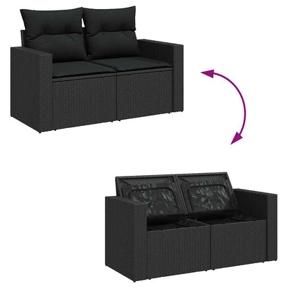 5-delige Loungeset met kussens poly rattan acacia zwart