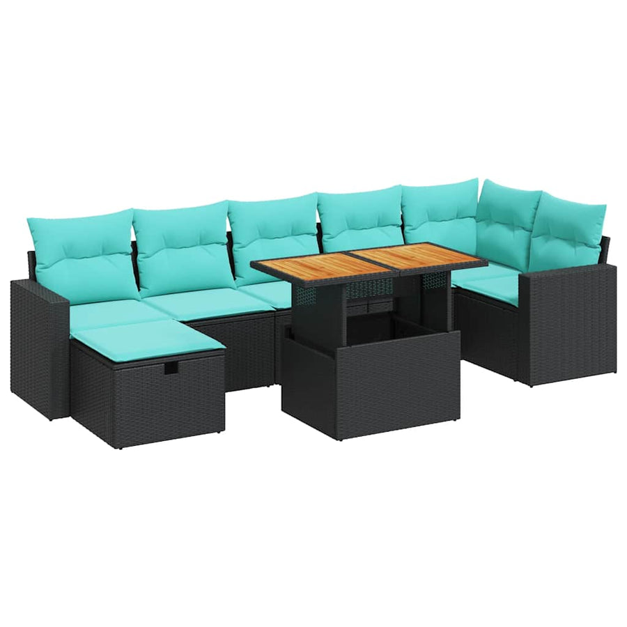 8-delige Loungeset met kussens poly rattan acacia grijs