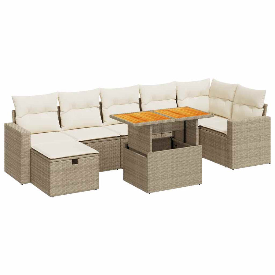 5-delige Loungeset met kussens poly rattan en acaciahout beige