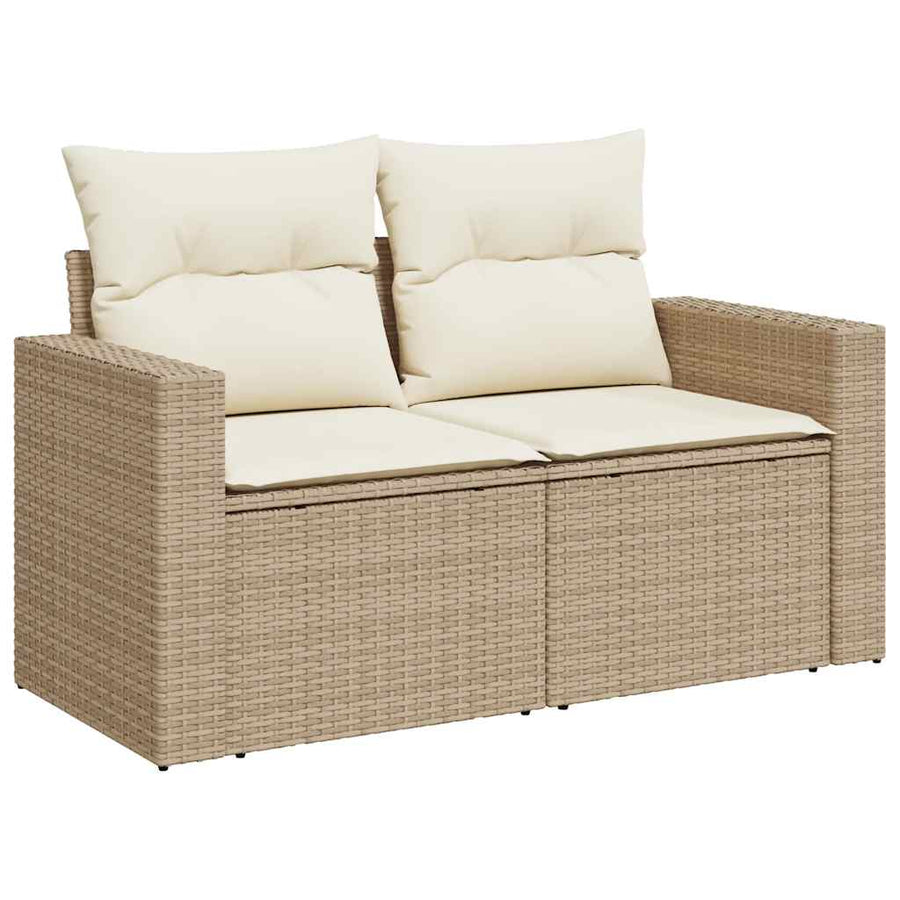 5-delige Loungeset met kussens poly rattan en acaciahout beige