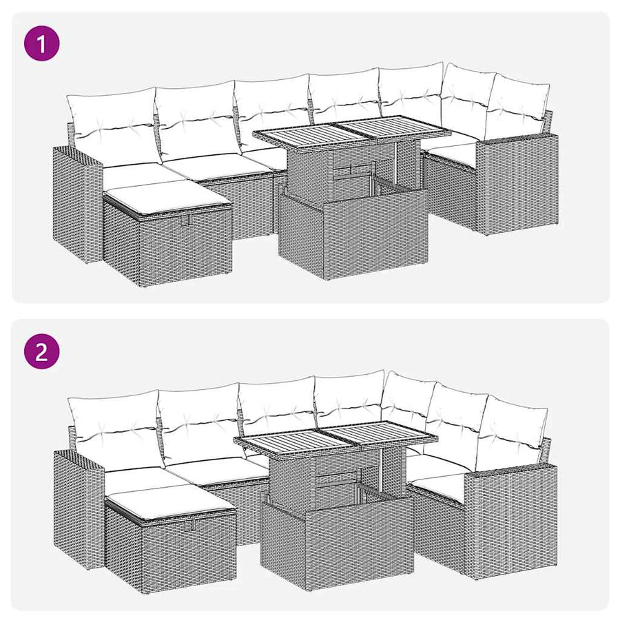 5-delige Loungeset met kussens poly rattan en acaciahout beige