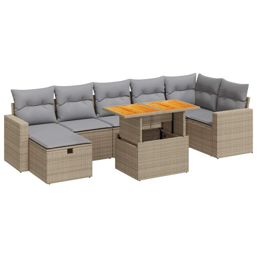 5-delige Loungeset met kussens poly rattan en acaciahout beige
