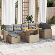 Loungeset 5-delig poly rattan acaciahout beige