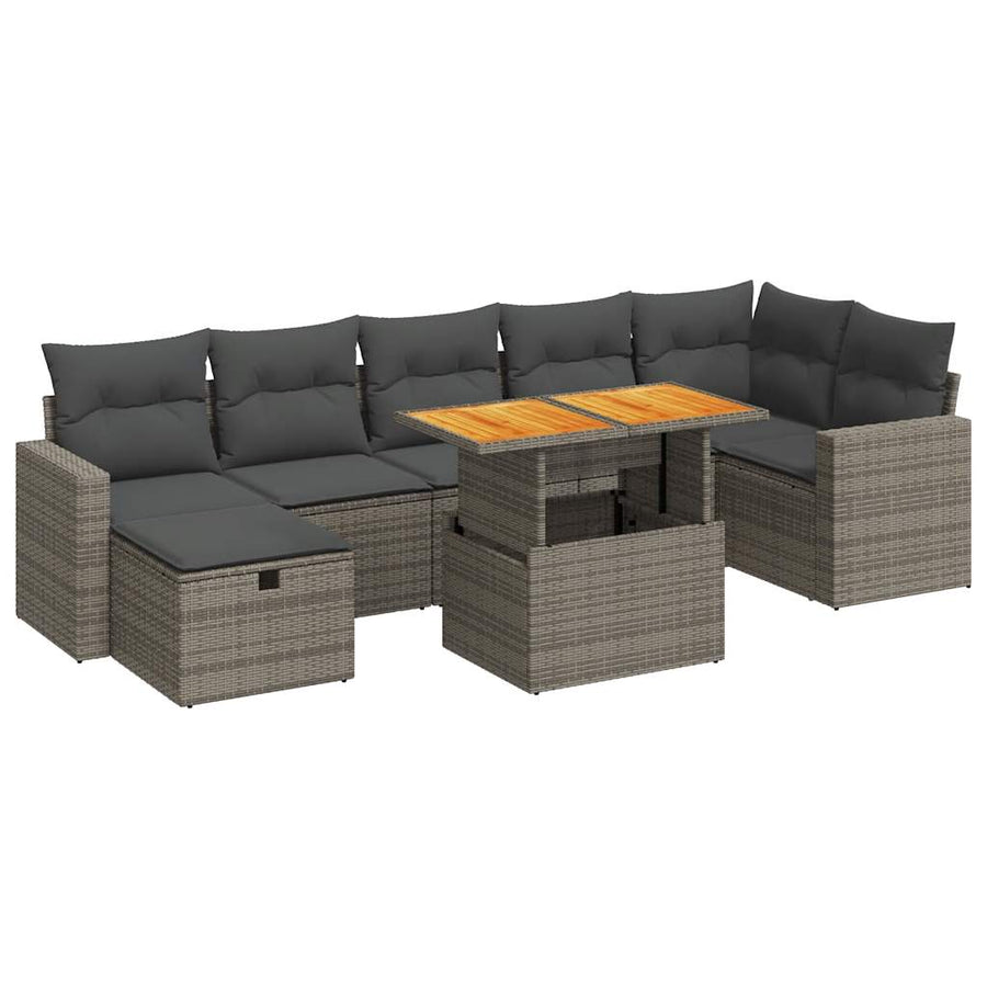 5-delige Loungeset met kussens poly rattan acacia grijs