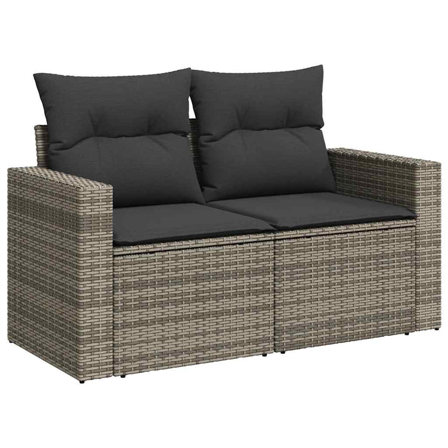 5-delige Loungeset met kussens poly rattan acacia grijs