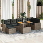 Loungeset 5-delig poly rattan acacia grijs