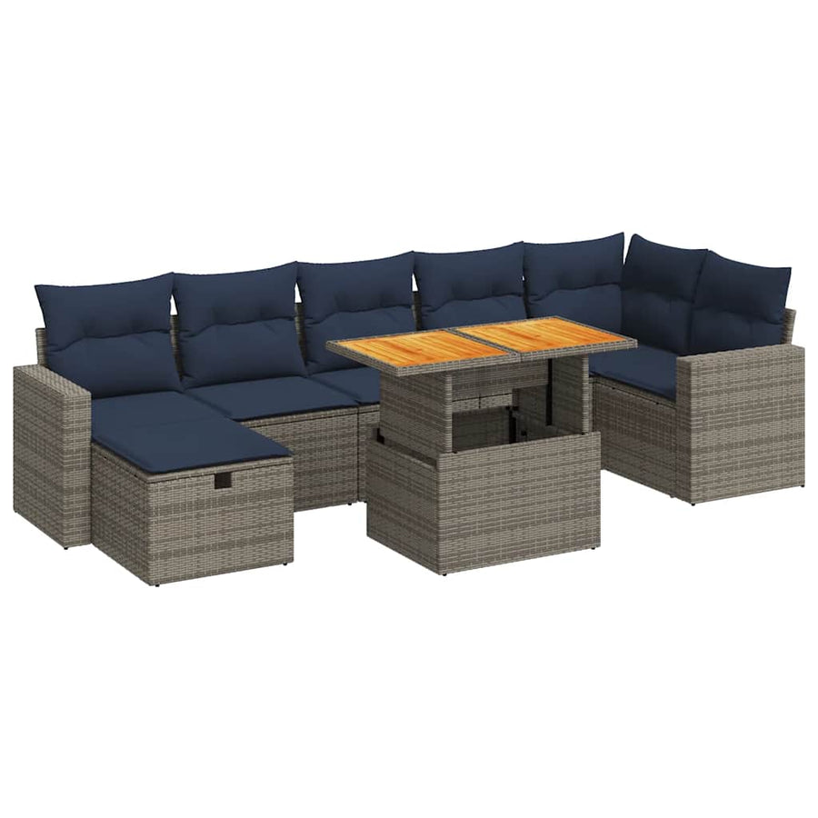 8-delige Loungeset met kussens poly rattan acacia bruin