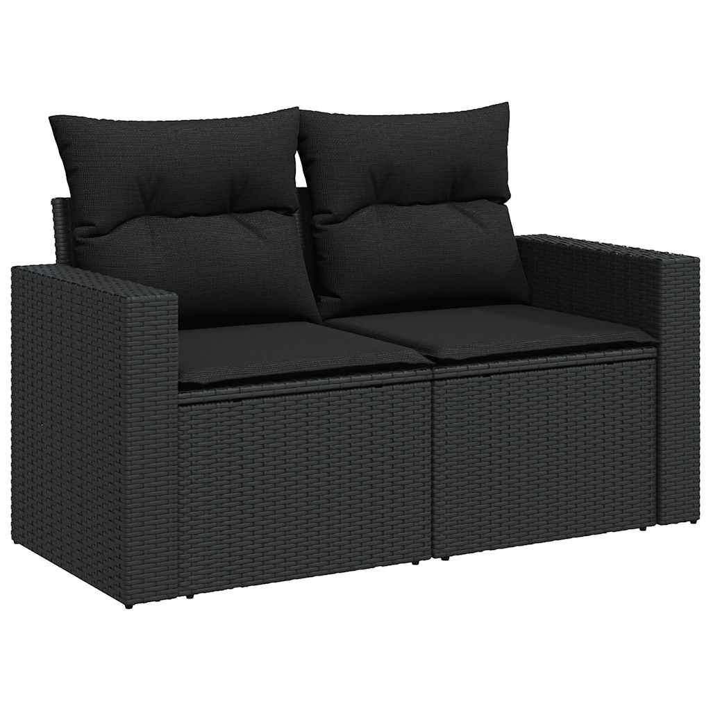 9-delige Loungeset met kussens poly rattan acacia zwart