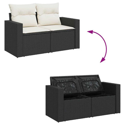 9-delige Loungeset met kussens poly rattan acacia zwart