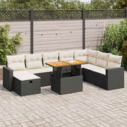 Loungeset 9-delig poly rattan acacia zwart