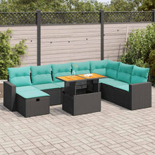 9-delige Loungeset met kussens poly rattan acacia zwart