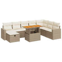 9-delige Loungeset met kussens poly rattan acacia beige