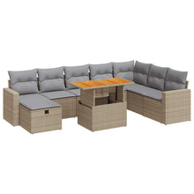 9-delige Loungeset met kussens poly rattan acacia beige
