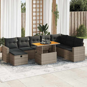 Loungeset poly rattan acacia grijs 9-delig