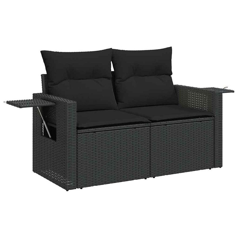 6-delige Loungeset met kussens poly rattan acacia zwart