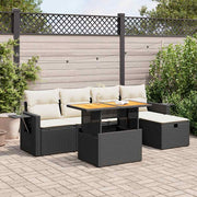 Loungeset 6-delig poly rattan acacia zwart