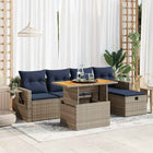 6-Piece Lounge Set with Cushions Poly Rattan Acacia Grey
