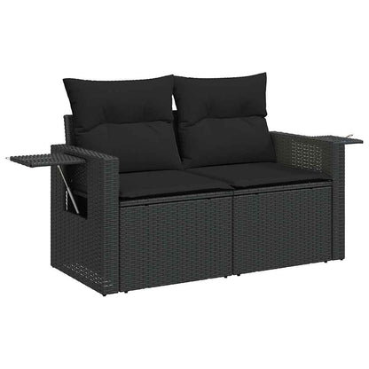 8-delige Loungeset met kussens poly rattan acacia zwart