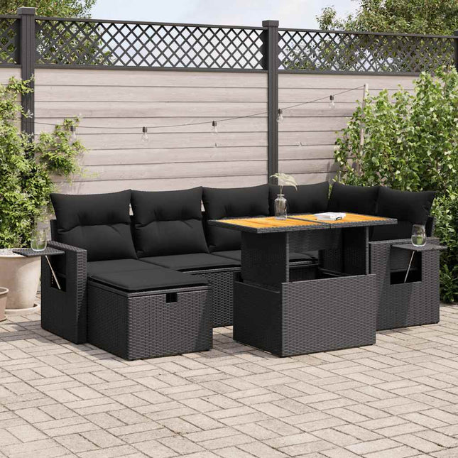 8-delige Loungeset met kussens poly rattan acacia zwart