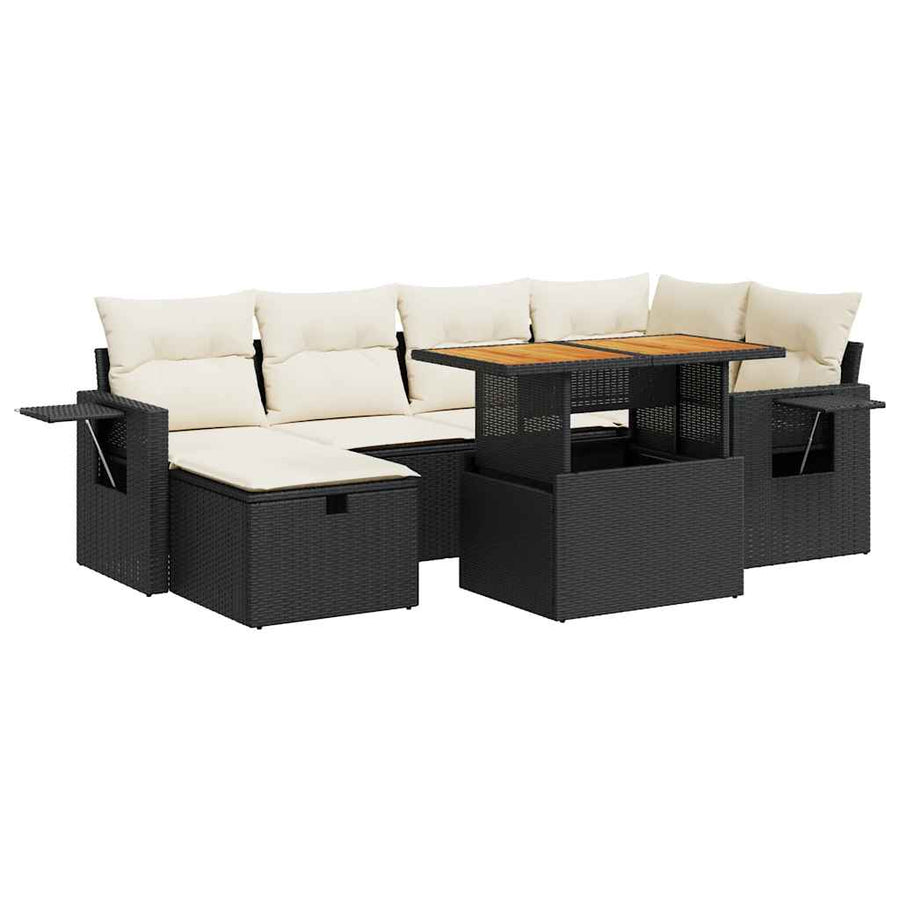 8-delige Loungeset met kussens poly rattan acacia zwart